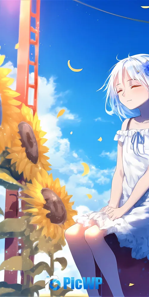 Happy girl Sunflowers 3K Mobile Wallpaper