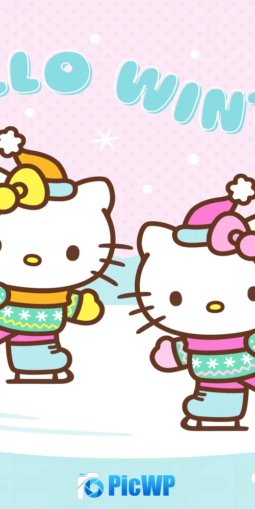 Hello winter Hello Kitty background 3K Mobile Wallpaper