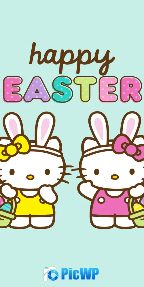 Happy Easter Cute hello kitties 3K Mobile Wallpaper