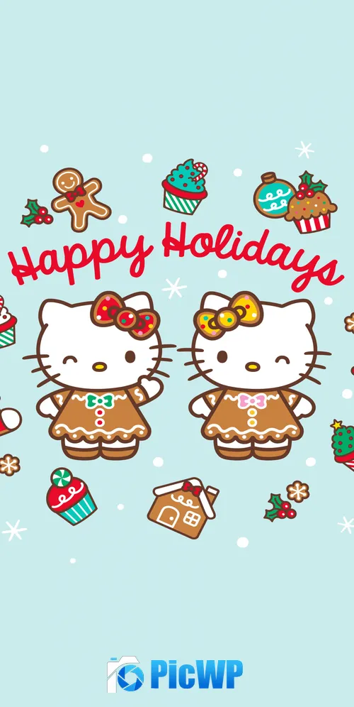 Happy holidays Cute hello kitties 3K Mobile Wallpaper