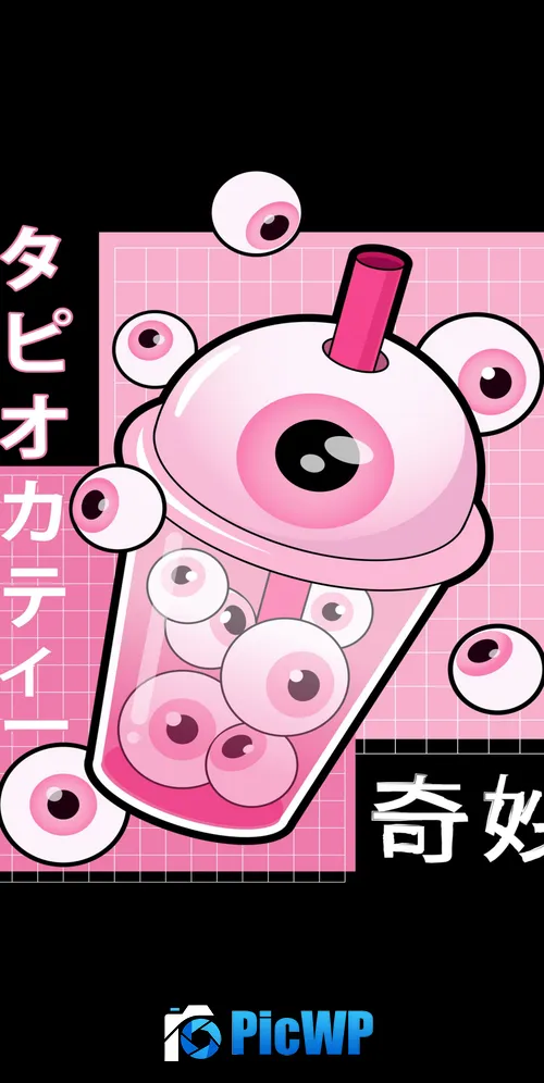 Kawaii boba tea Weirdcore 3K Mobile Wallpaper