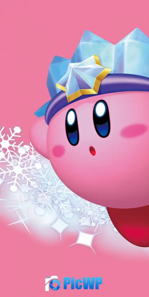 Ice Kirby Pink Background 3K Mobile Wallpaper