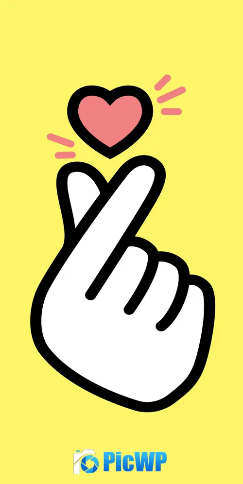 Finger heart Yellow background 3K Mobile Wallpaper