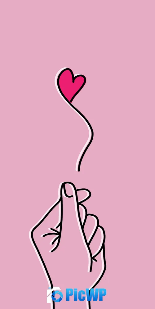 Finger heart Pink background 3K Mobile Wallpaper