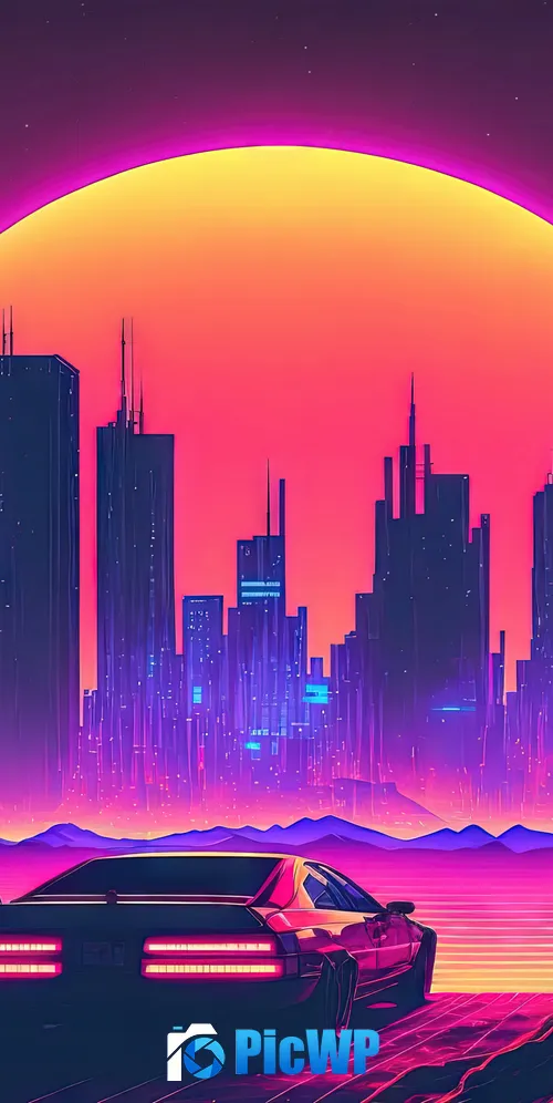 Futuristic city Outrun 3K Mobile Wallpaper