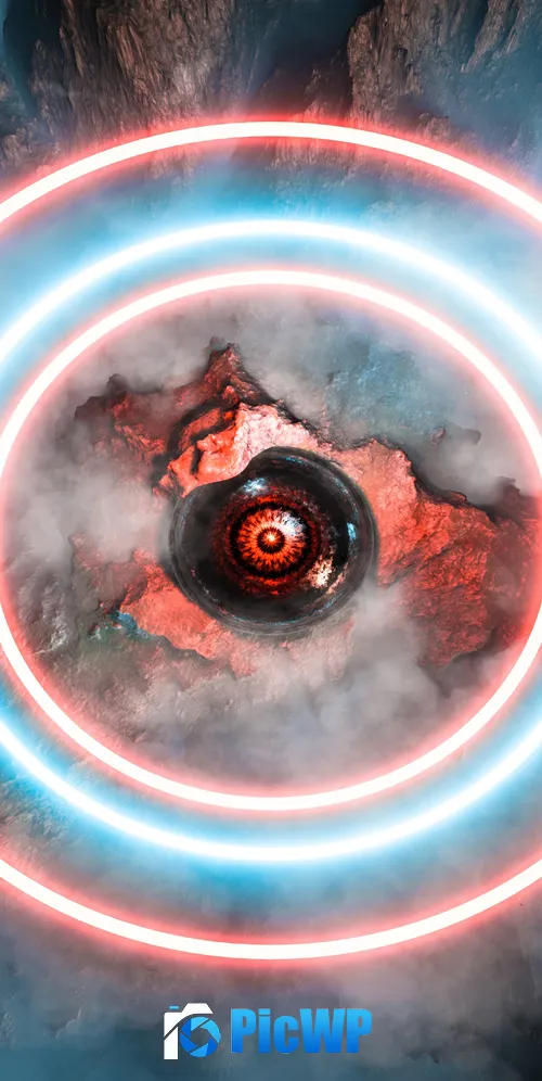 Neon circles Eye Illustration 3K Mobile Wallpaper