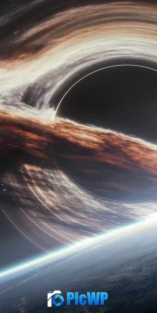 Gargantua black hole Planet Earth 3K Mobile Wallpaper