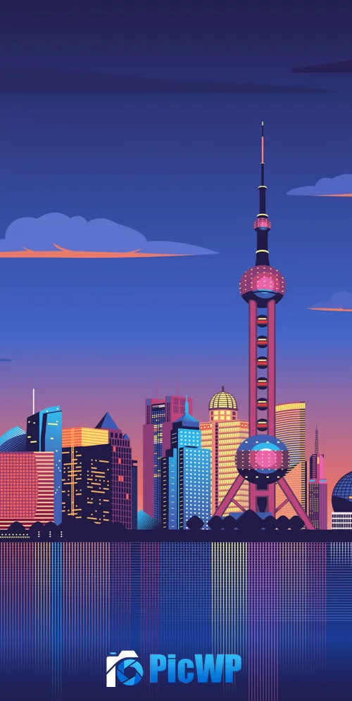 Shanghai City Illustration 3K Mobile Wallpaper