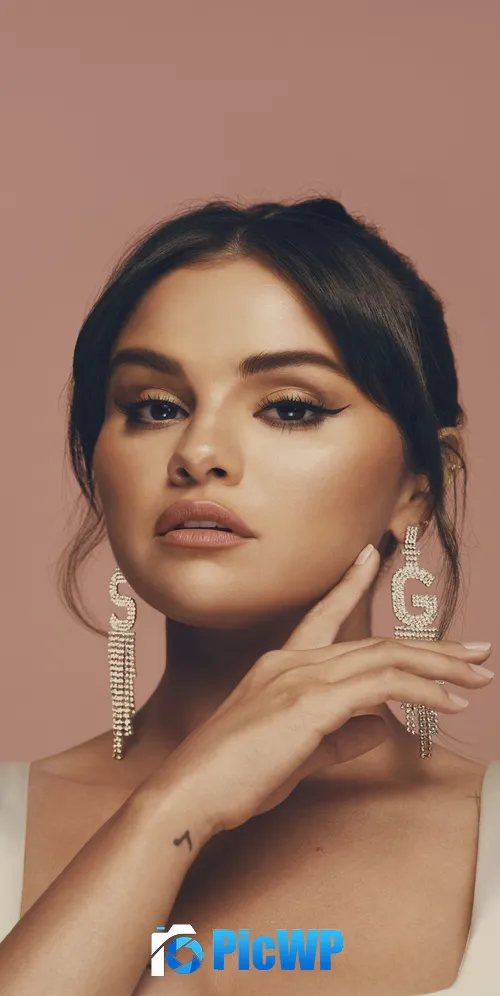 Selena Gomez Peach background 3K Mobile Wallpaper
