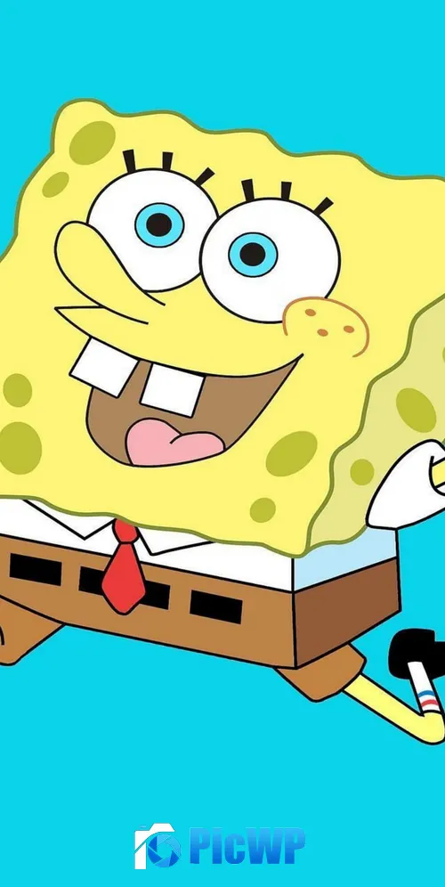 Happy SpongeBob Cyan background 3K Mobile Wallpaper
