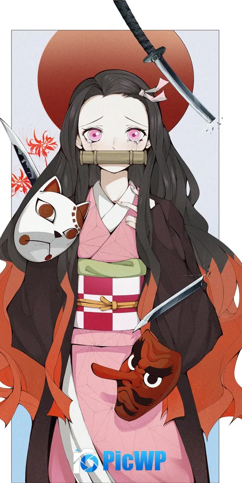 Nezuko Kamado Warding Mask 3K Mobile Wallpaper