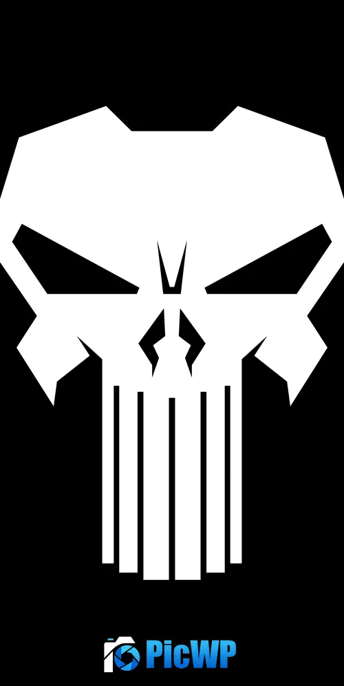 The Punisher logo Black background 3K Mobile Wallpaper