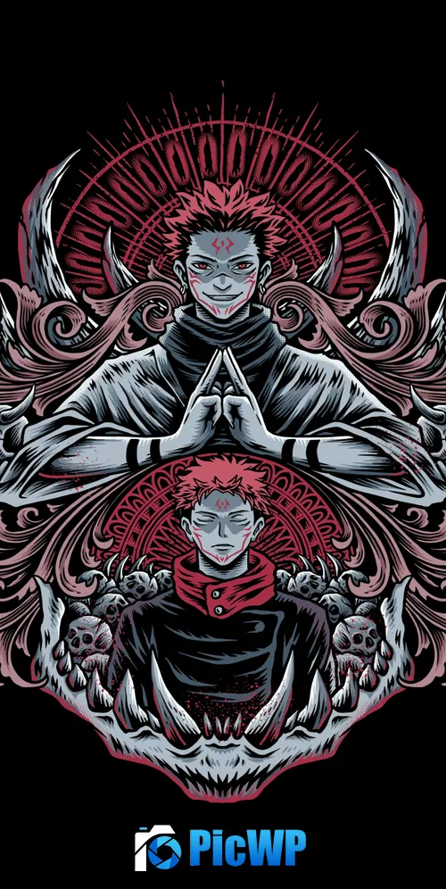 Itadori Yuuji and Sukuna Black Background 3K Mobile Wallpaper