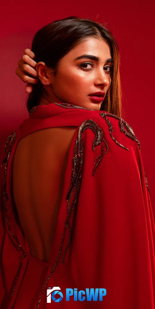 Pooja Hegde Red dress 3K Mobile Wallpaper
