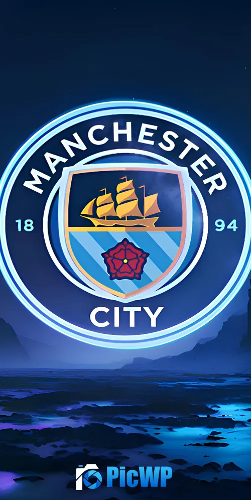 Manchester City FC Neon logo 3K Mobile Wallpaper