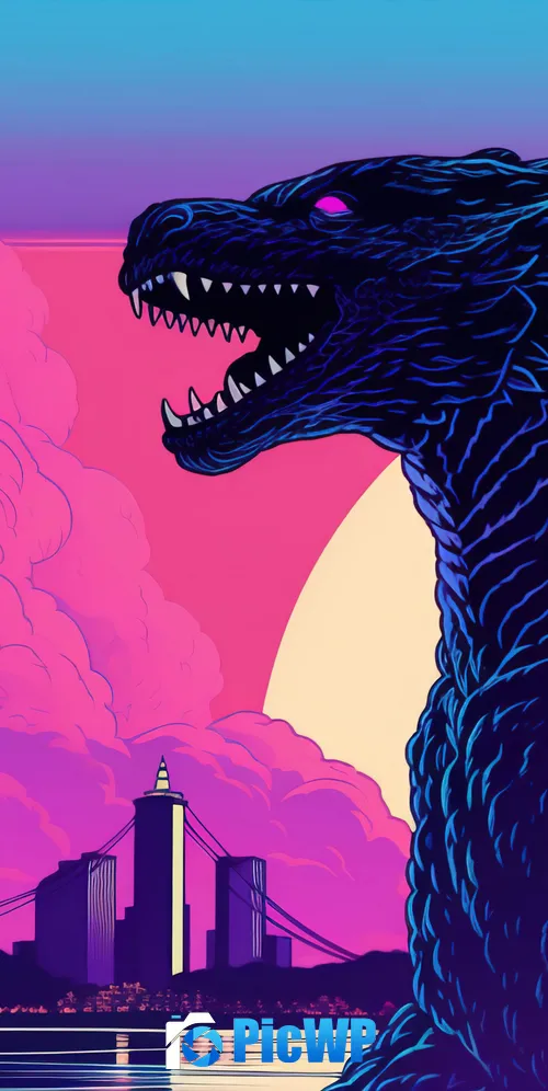 Godzilla RetroWave art 3K Mobile Wallpaper