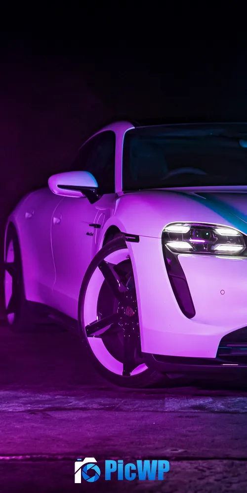 Porsche Taycan Turbo S Neon light 3K Mobile Wallpaper