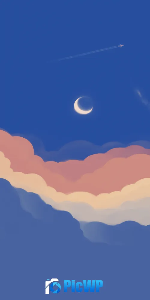 Blue Sky Crescent Moon 3K Mobile Wallpaper