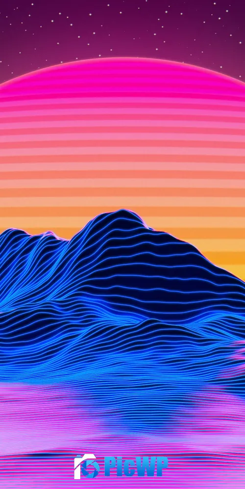 Mountains RetroWave art 3K Mobile Wallpaper