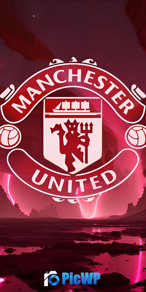 Manchester United Neon logo 3K Mobile Wallpaper