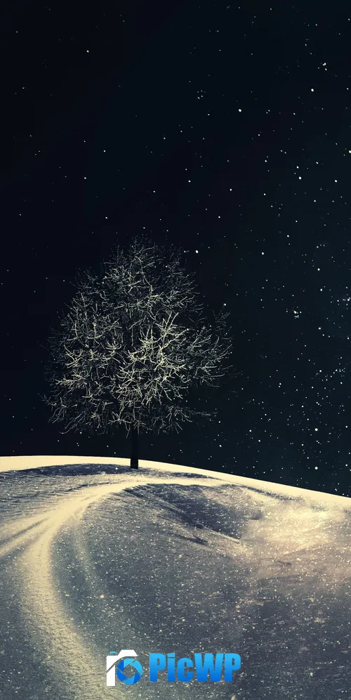 Lone tree Crescent Moon 3K Mobile Wallpaper