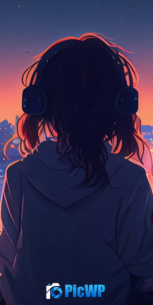 Anime Lofi girl Listening music 3K Mobile Wallpaper