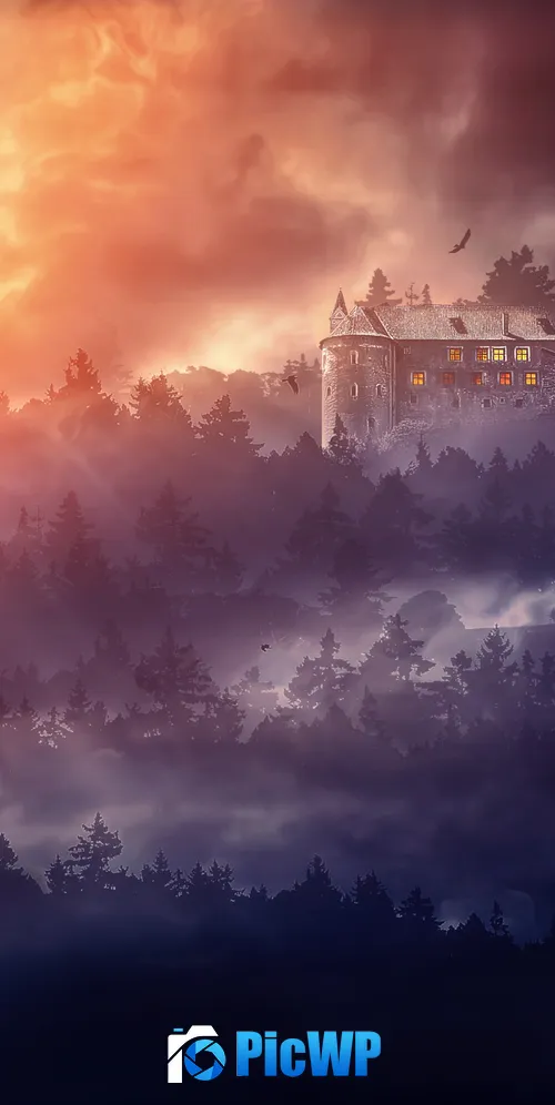 Castle Burning Sky 3K Mobile Wallpaper