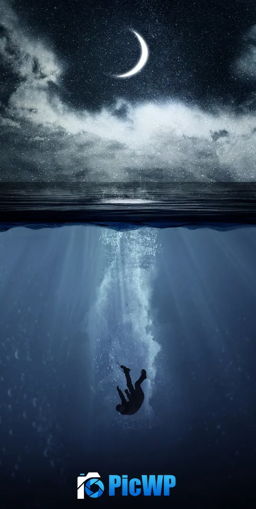 Underwater Crescent Moon 3K Mobile Wallpaper