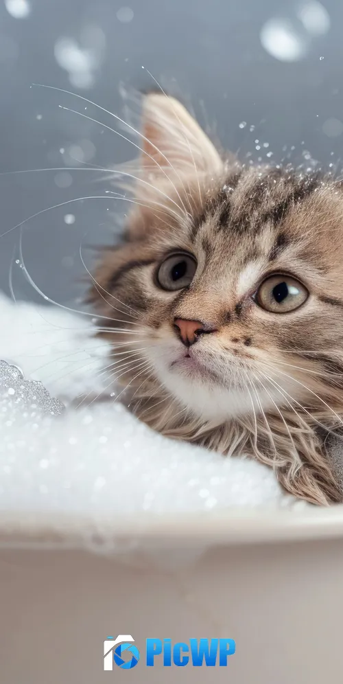 Kitten Bath time 3K Mobile Wallpaper
