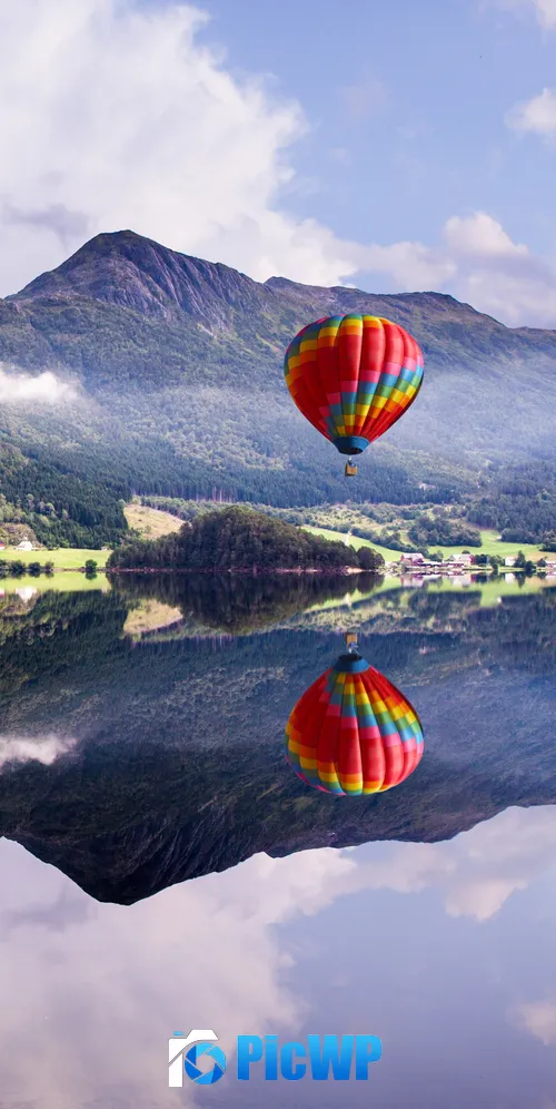 Hot air balloon Mountain View 3K Mobile Wallpaper