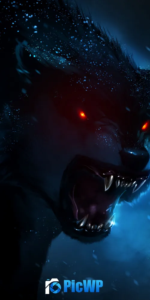 Black Wolf Red eyes 3K Mobile Wallpaper