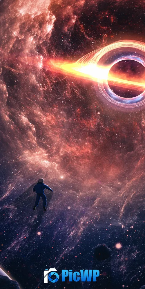 Astronaut Black hole 3K Mobile Wallpaper