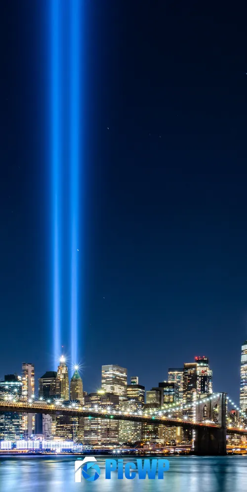 911 Memorial Tribute in Light 3K Mobile Wallpaper