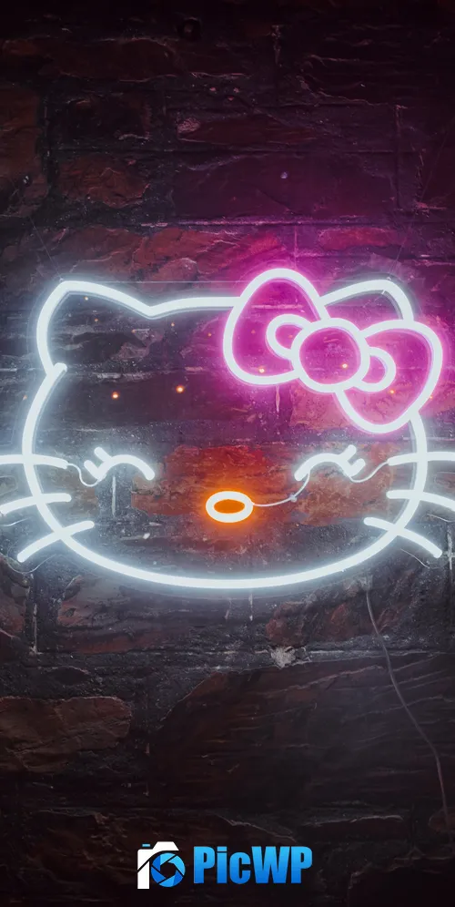 Hello Kitty Neon sign 3K Mobile Wallpaper