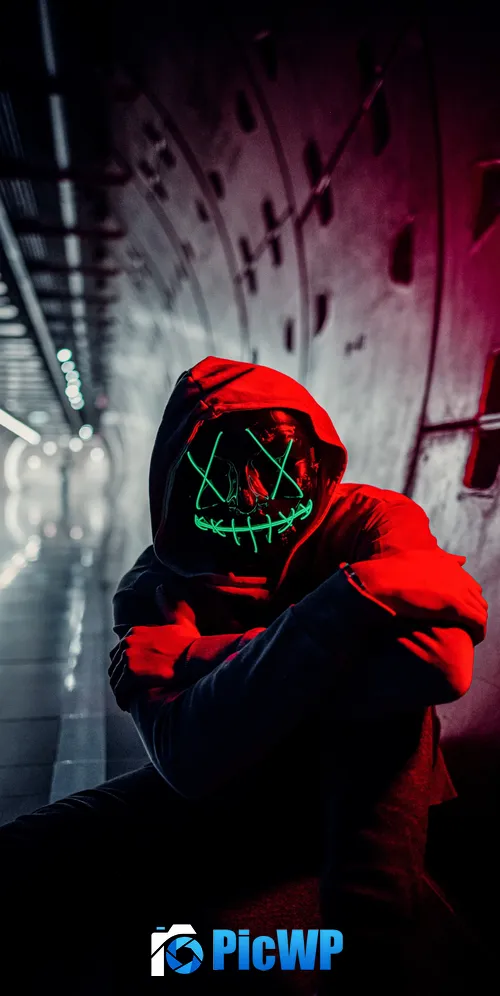 Neon Mask Red Hoodie 3K Mobile Wallpaper