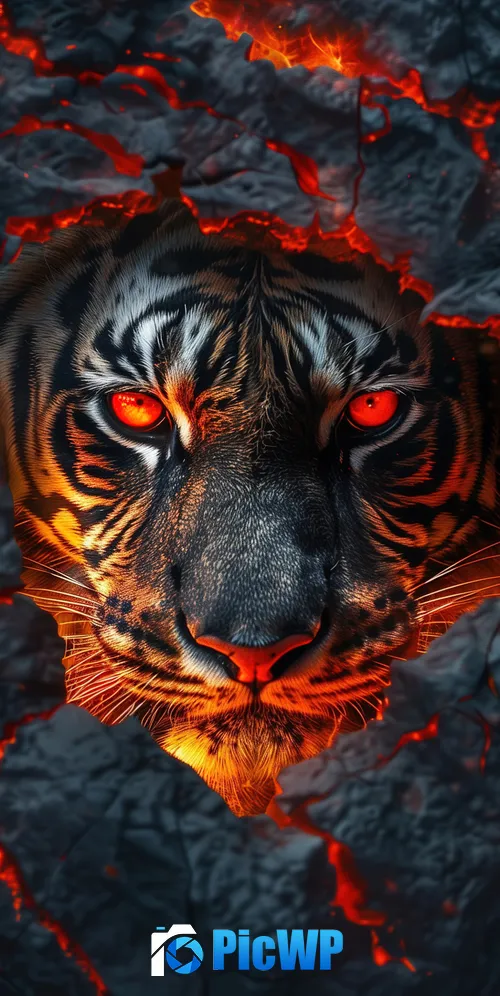 Fire Tiger face 3K Mobile Wallpaper