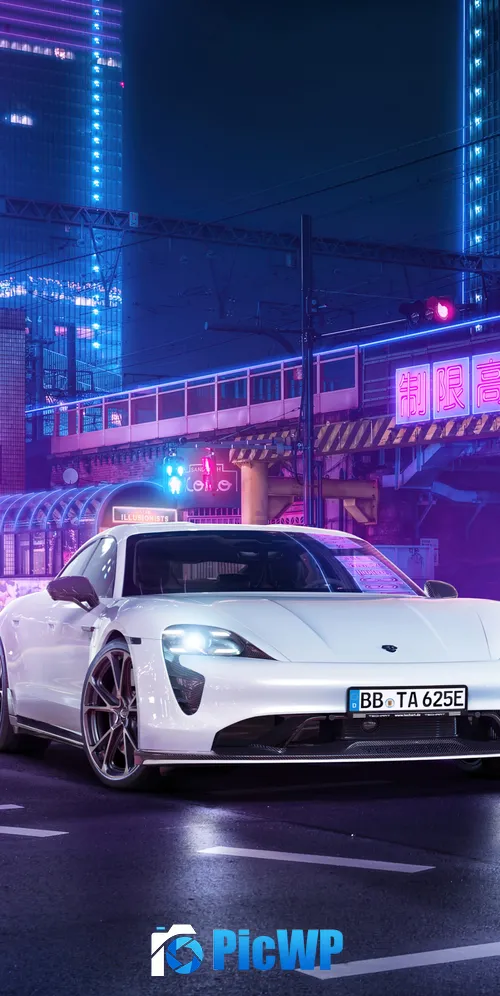 TechArt Porsche Taycan Aerokit Neon 3K Mobile Wallpaper
