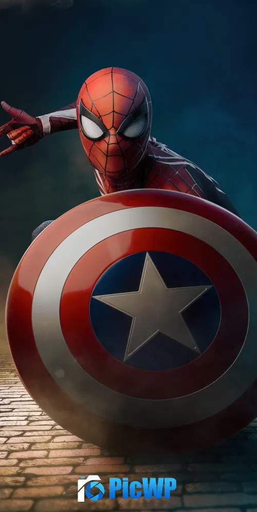 Spider-Man Captain America's shield 3K Mobile Wallpaper