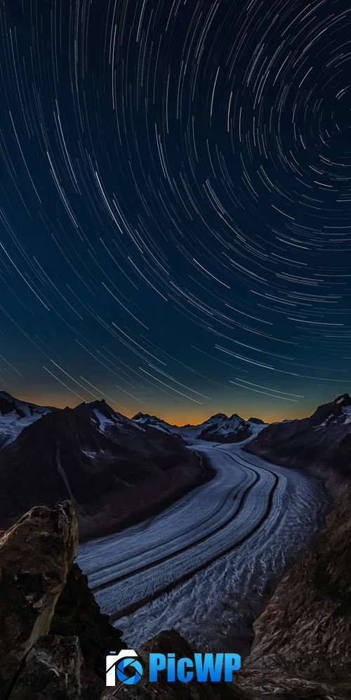 Aletsch Glacier Star Trails 3K Mobile Wallpaper