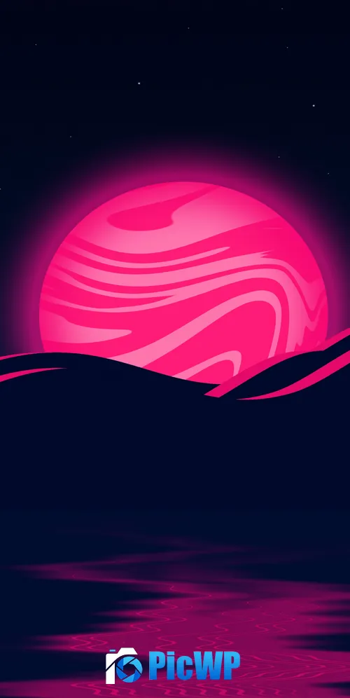Pink Moon Mountains 3K Mobile Wallpaper
