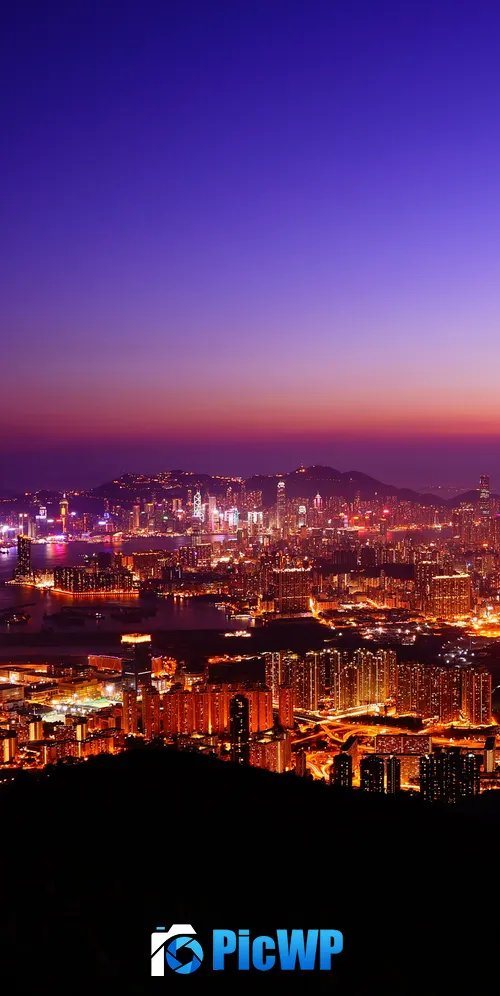 Hong Kong City Night time 3K Mobile Wallpaper