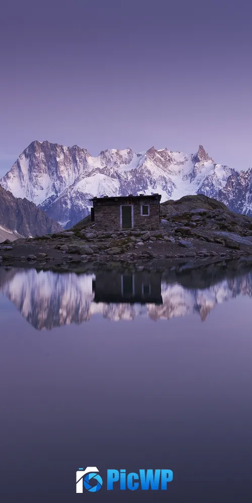 Mountain Hut Mirror Lake 3K Mobile Wallpaper