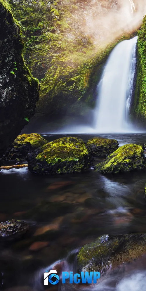 Waterfalls Green Moss 3K Mobile Wallpaper
