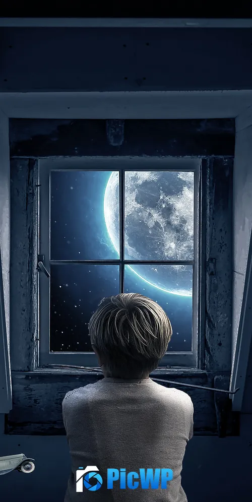 Look through the Window Full moon 3K Mobile Wallpaper