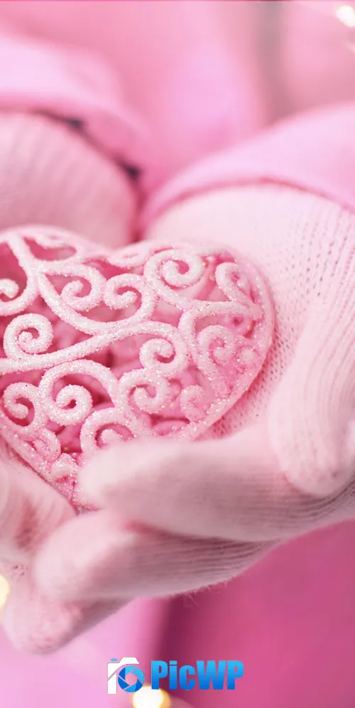 Pink Heart Hand Gloves 3K Mobile Wallpaper