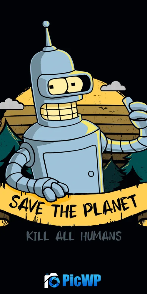 Bender (Futurama) Save The Planet 3K Mobile Wallpaper