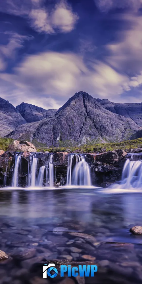 Waterfalls Cloudy Sky 3K Mobile Wallpaper