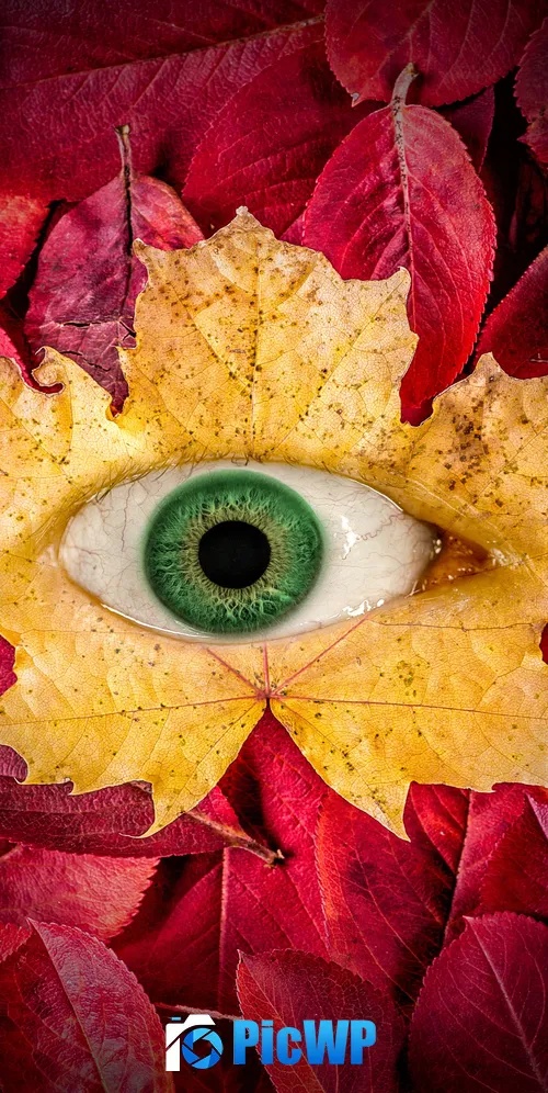 Autumn leaves Eye 3K Mobile Wallpaper