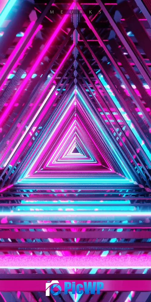Neon Triangle Vanishing point 3K Mobile Wallpaper