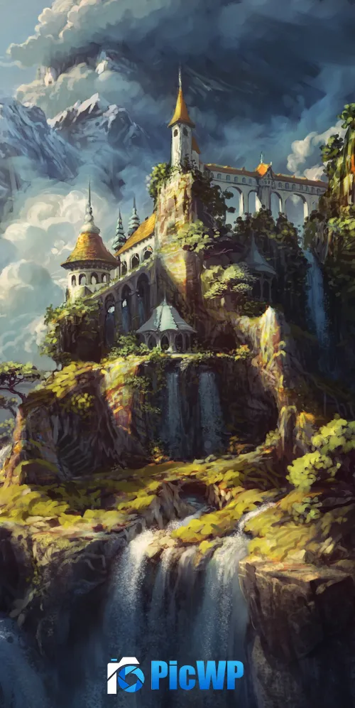 Castle Waterfalls 3K Mobile Wallpaper